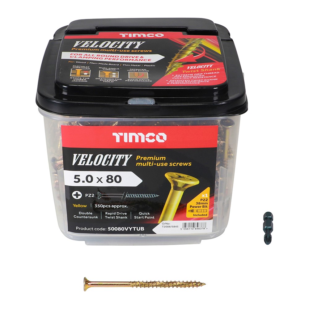 TIMCO Velocity Premium Multi-Use Screws - PZ - 5.0 x 80mm (350 Pack)