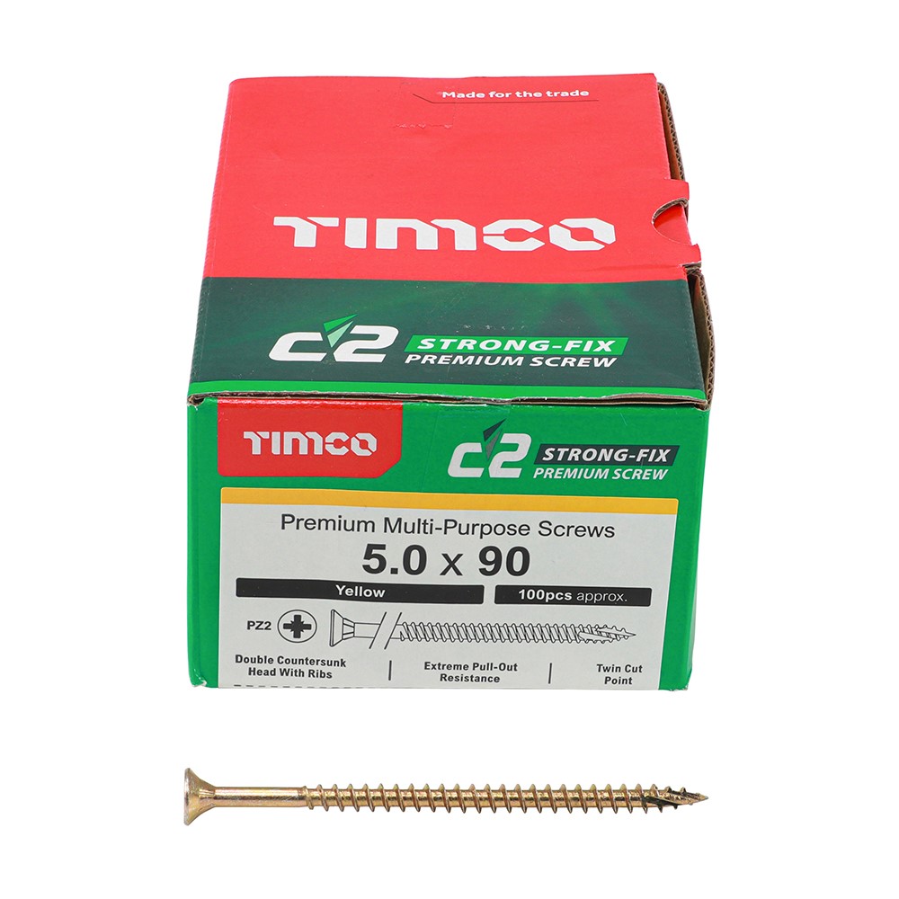 TIMCO C2 Strong-Fix Multi-Purpose Premium Screws - PZ - 5.0 x 90mm (100 Pack)