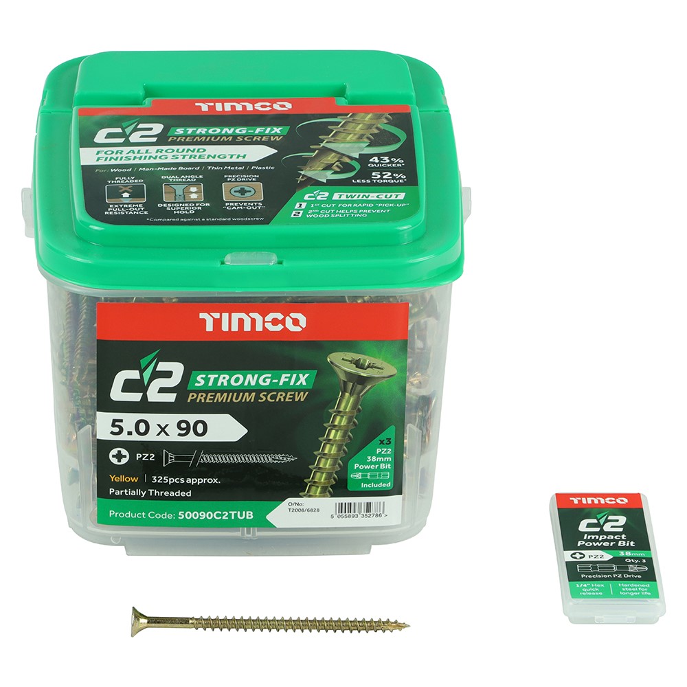 TIMCO C2 Strong-Fix Multi-Purpose Premium Screws - PZ - 5.0 x 90mm (325 Pack)