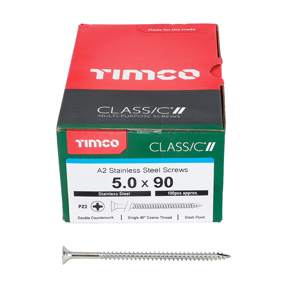 TIMCO Classic Multi-Purpose Screws - PZ -A2 Stainless Steel 5.0 x 90mm (100 Pack)