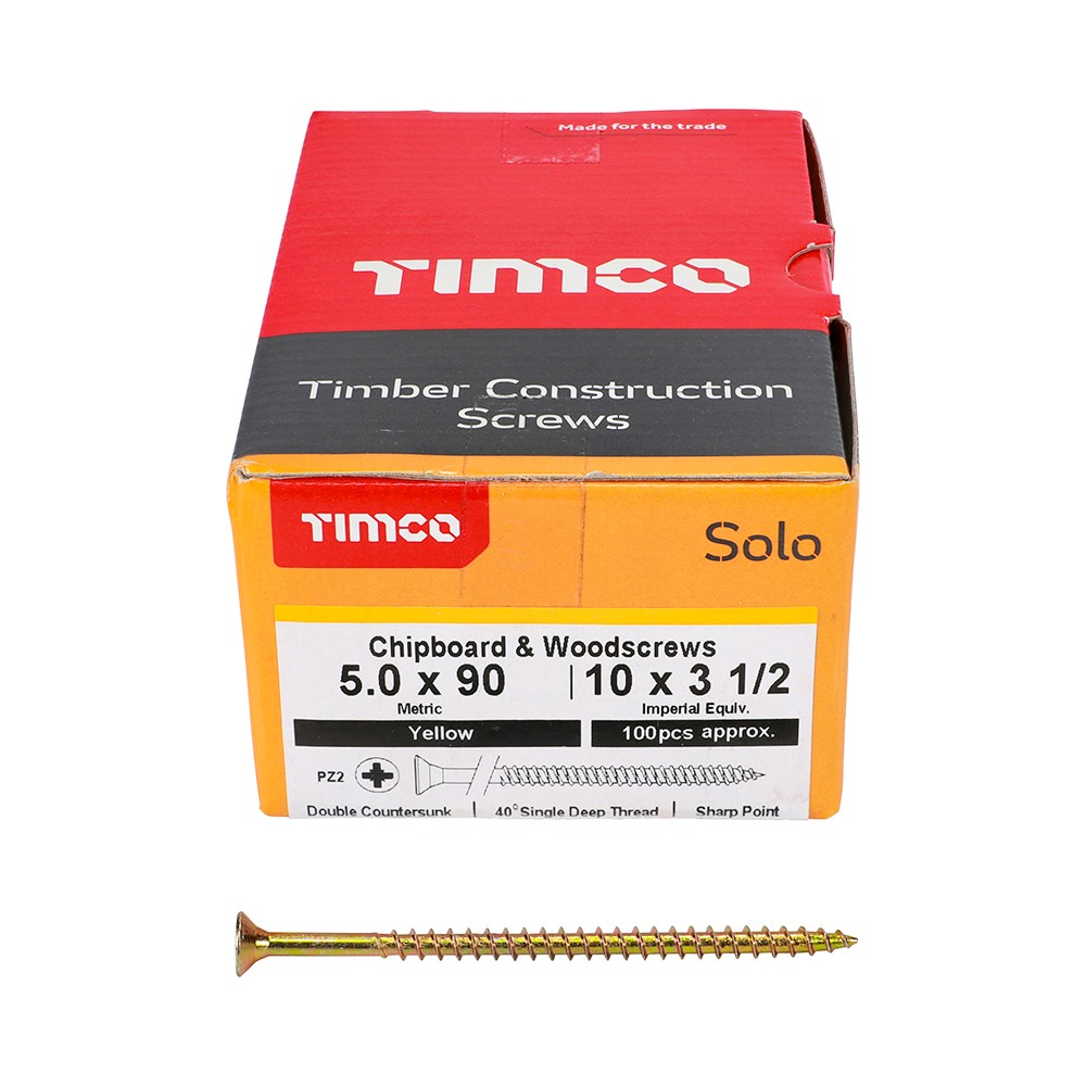 TIMCO Solo Woodscrews - PZ - 5.0 x 90mm (100 Pack)