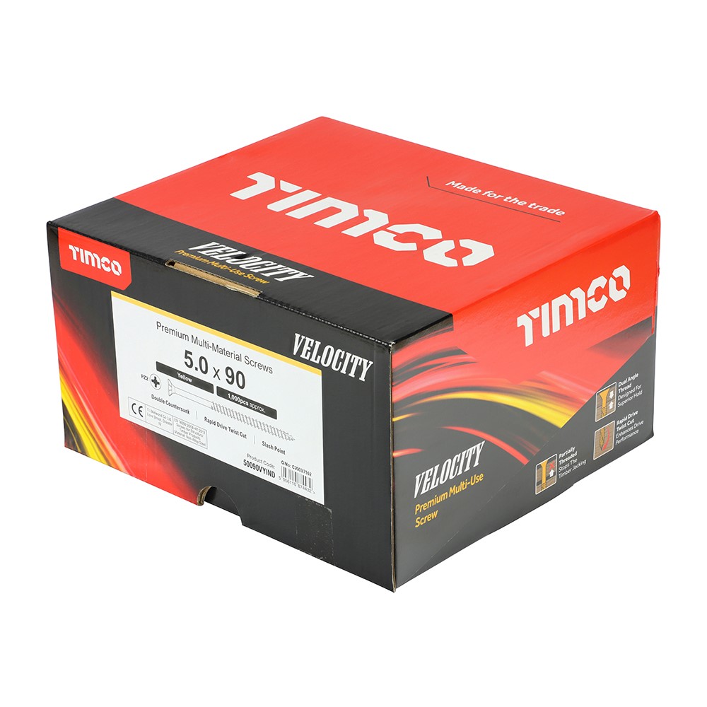 TIMCO Velocity Premium Multi-Use Screws - PZ - 5.0 x 90mm (1000 Pack)