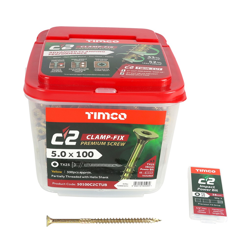 TIMCO C2 Clamp-Fix Premium Clamping Multi-Purpose Screws - TX - 5.0 x 100mm (300 Pack)