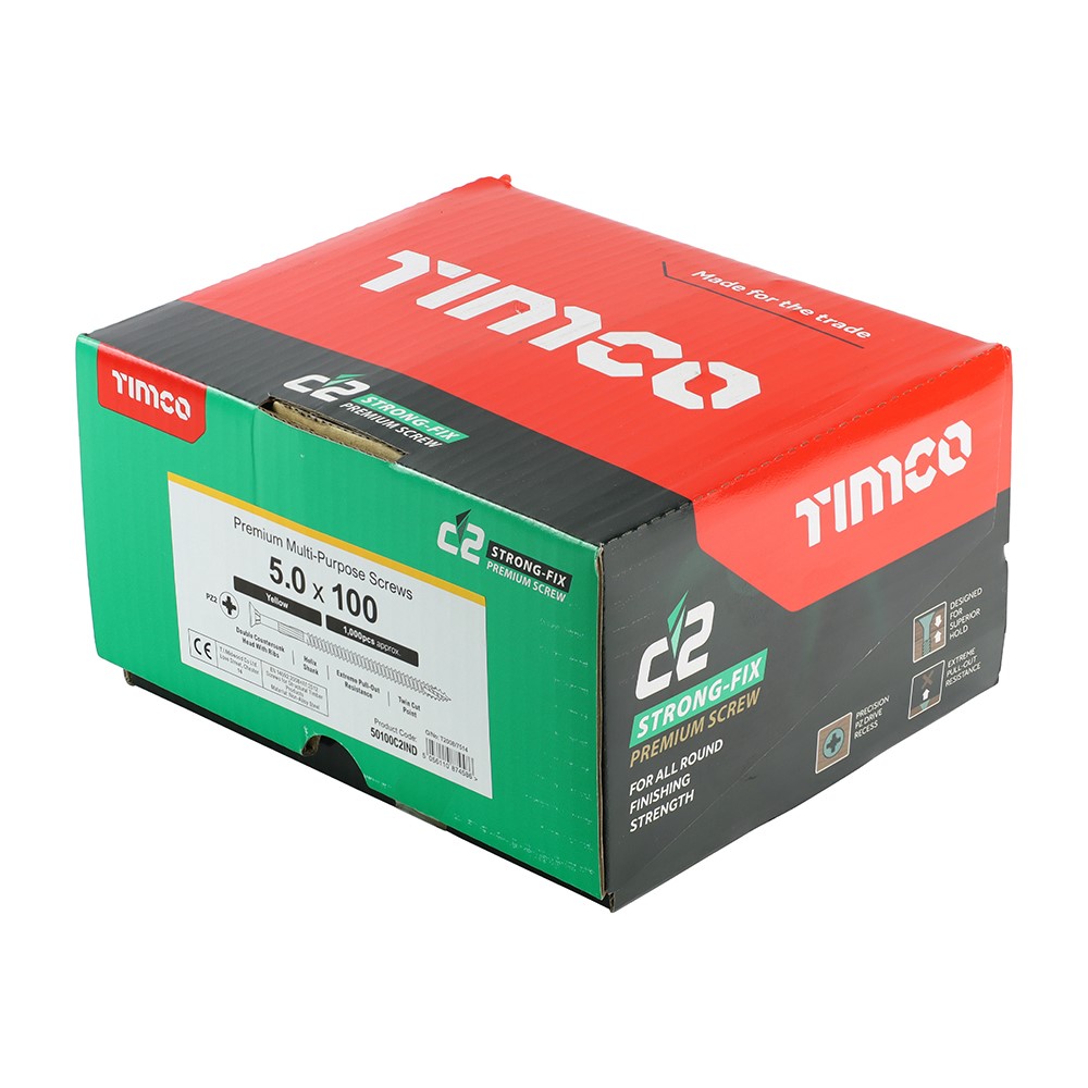 TIMCO C2 Strong-Fix Multi-Purpose Premium Screws - Industry Pack - PZ - 5.0 x 100mm (1000 Pack)