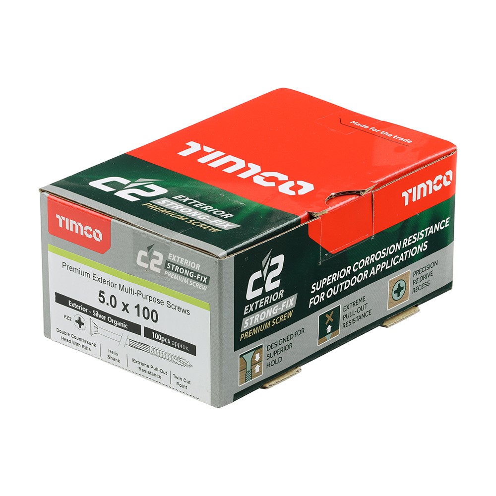 TIMCO C2 Exterior Strong-Fix Multi-Purpose Premium Screws - PZ -Silver 5.0 x 100mm (100 Pack)