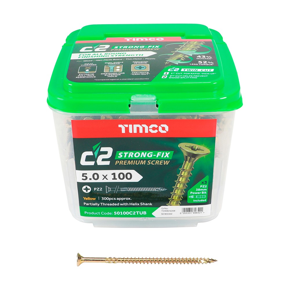 TIMCO C2 Strong-Fix Multi-Purpose Premium Screws - PZ - 5.0 x 100mm (300 Pack)