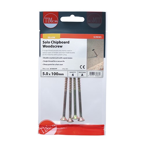 TIMCO Solo Woodscrews - PZ - 5.0 x 100mm (4 Pack)