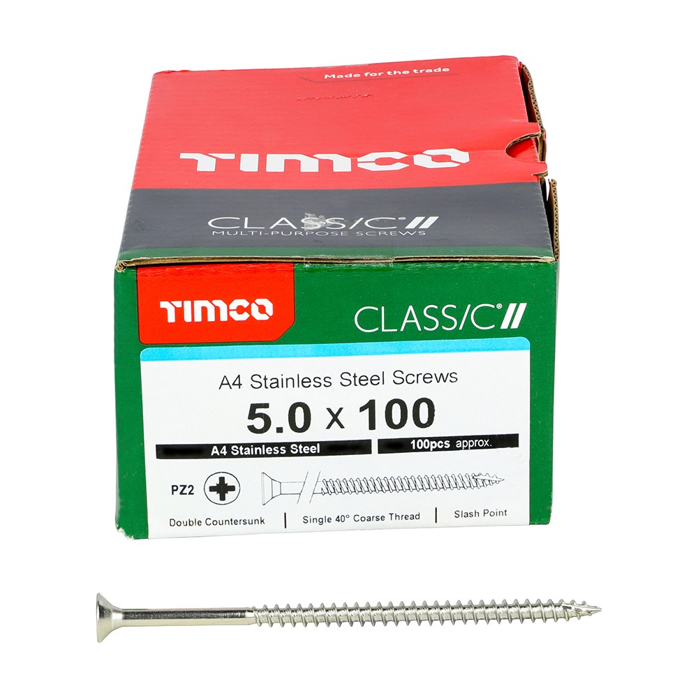 TIMCO Classic Multi-Purpose Screws - PZ -A4 Stainless Steel 5.0 x 100mm (100 Pack)