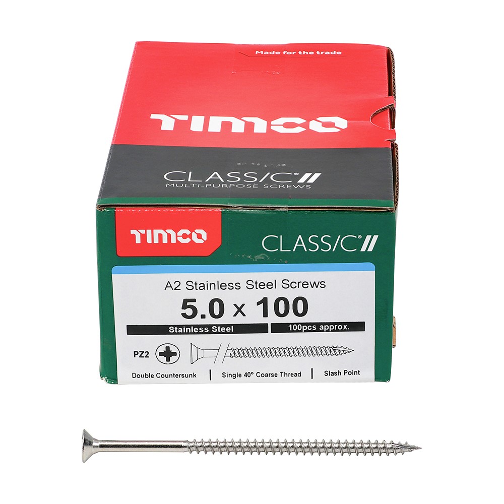 TIMCO Classic Multi-Purpose Screws - PZ -A2 Stainless Steel 5.0 x 100mm (100 Pack)