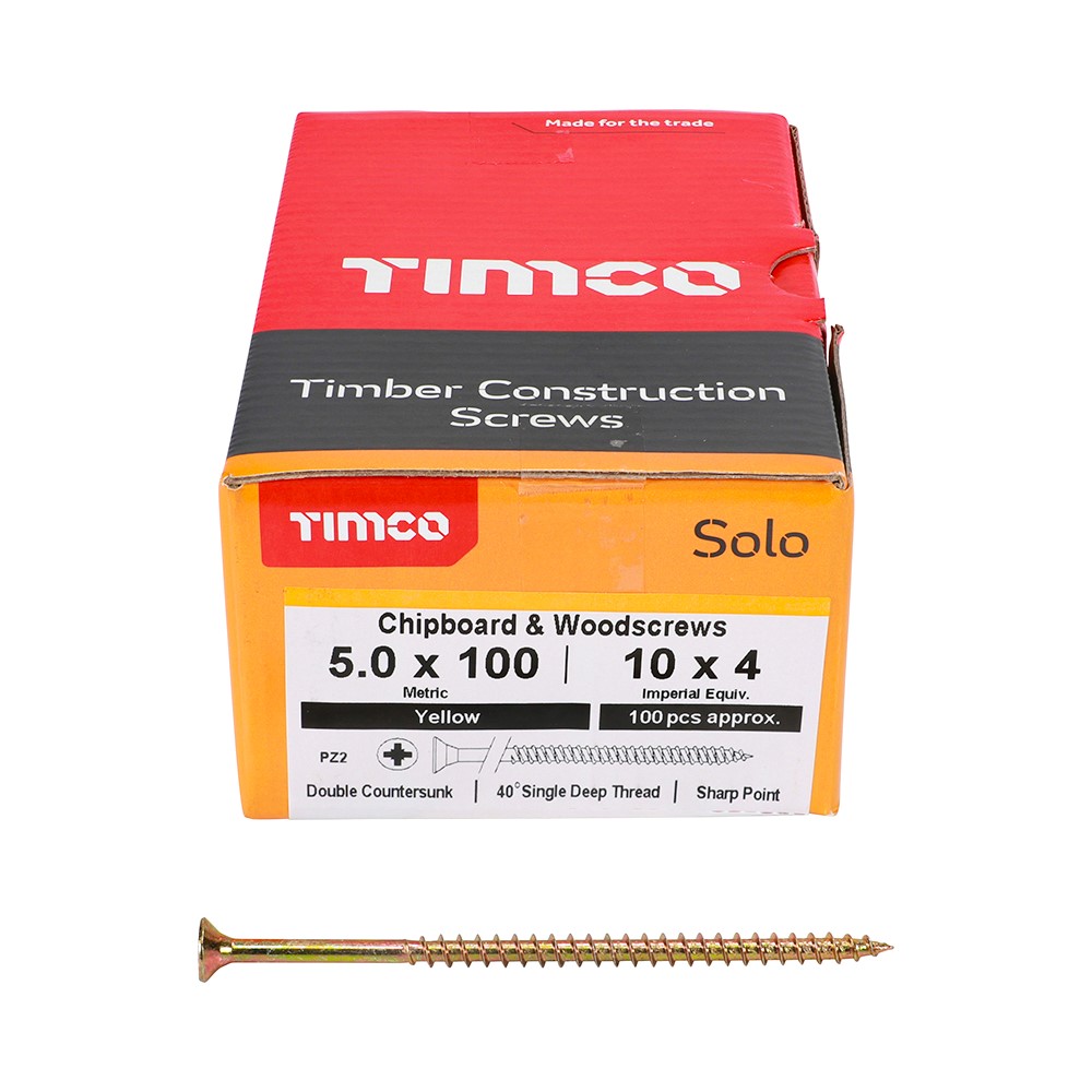 TIMCO Solo Woodscrews - PZ - 5.0 x 100mm (100 Pack)