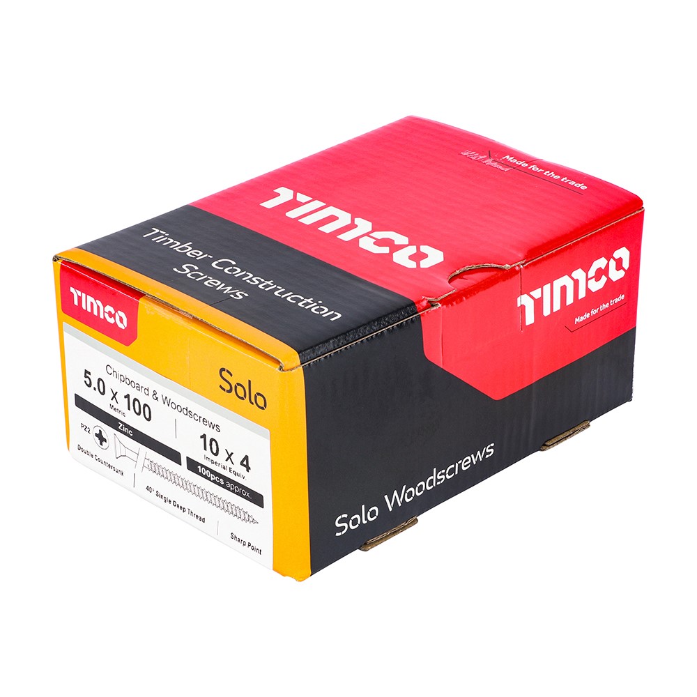 TIMCO Solo Woodscrews - PZ -Zinc 5.0 x 100mm (100 Pack)