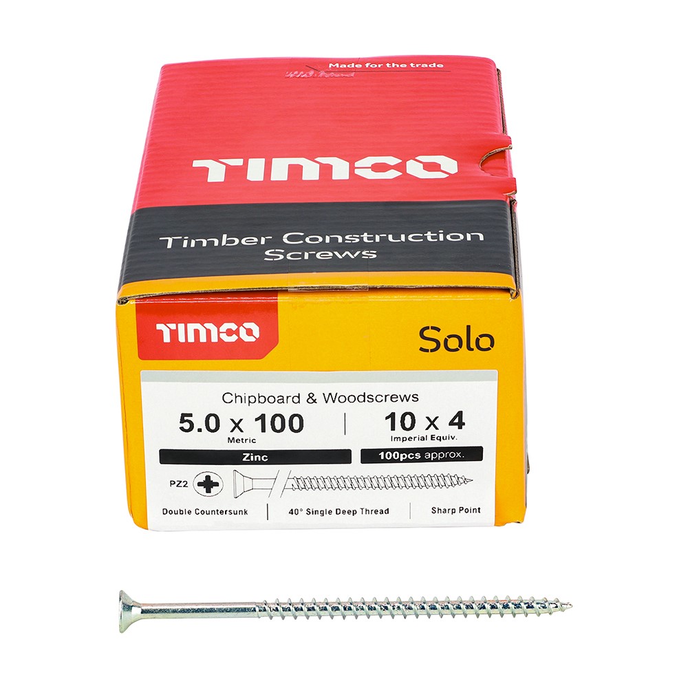 TIMCO Solo Woodscrews - PZ -Zinc 5.0 x 100mm (100 Pack)