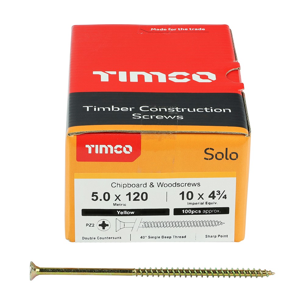 TIMCO Solo Woodscrews - PZ - 5.0 x 120mm (100 Pack)