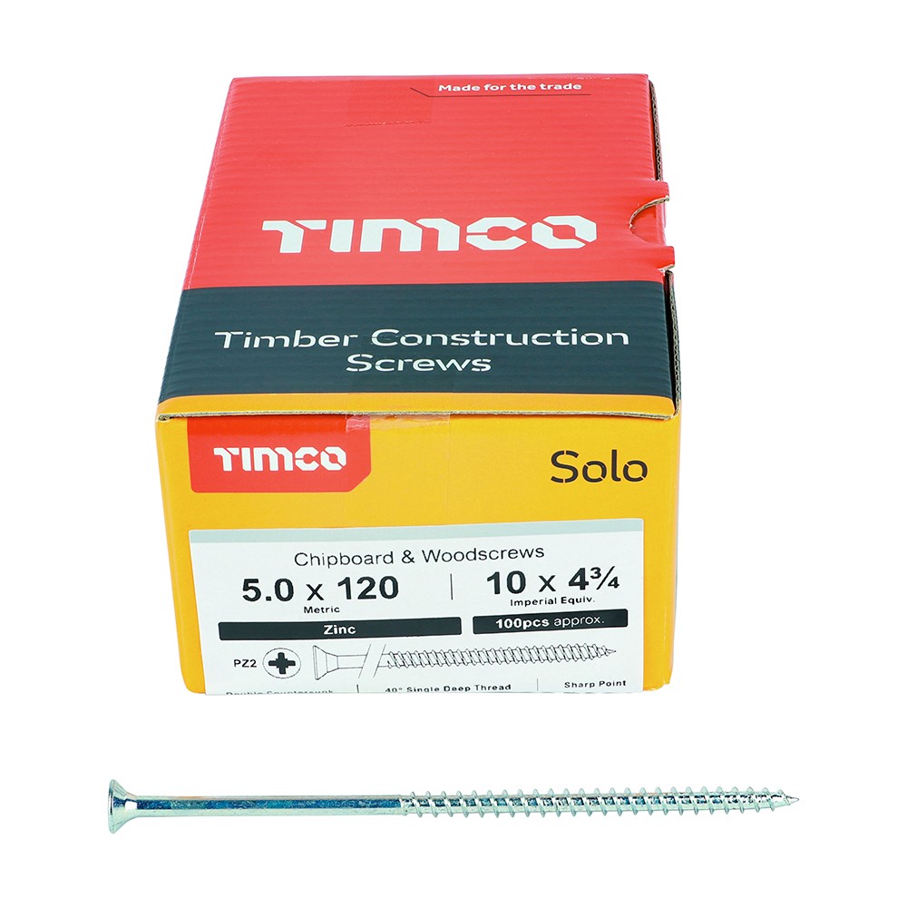 TIMCO Solo Woodscrews - PZ -Zinc 5.0 x 120mm (100 Pack)