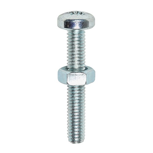 TIMCO Machine Screws - PZ - Pan & Hex Nuts - Zinc M5 x 50 (10 Pack)