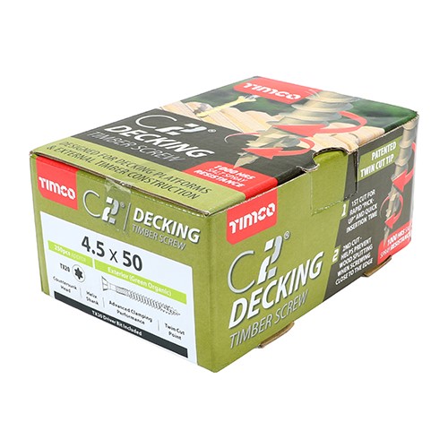 TIMCO C2 Deck-Fix Premium Decking Screws - TX - Countersunk - Exterior - Green 4.5 x 50mm (250 Pack)