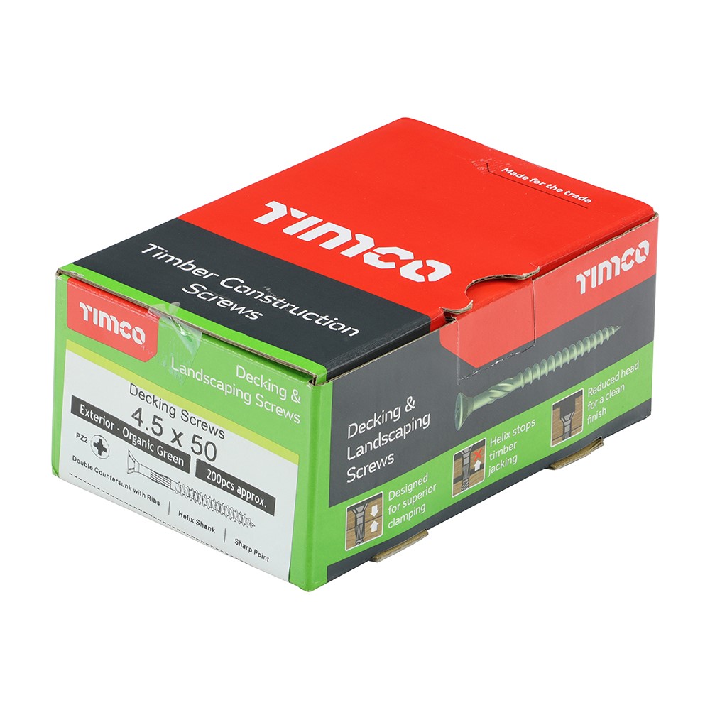 TIMCO Decking Screws - PZ -Exterior - Green 4.5 x 50mm (200 Pack)