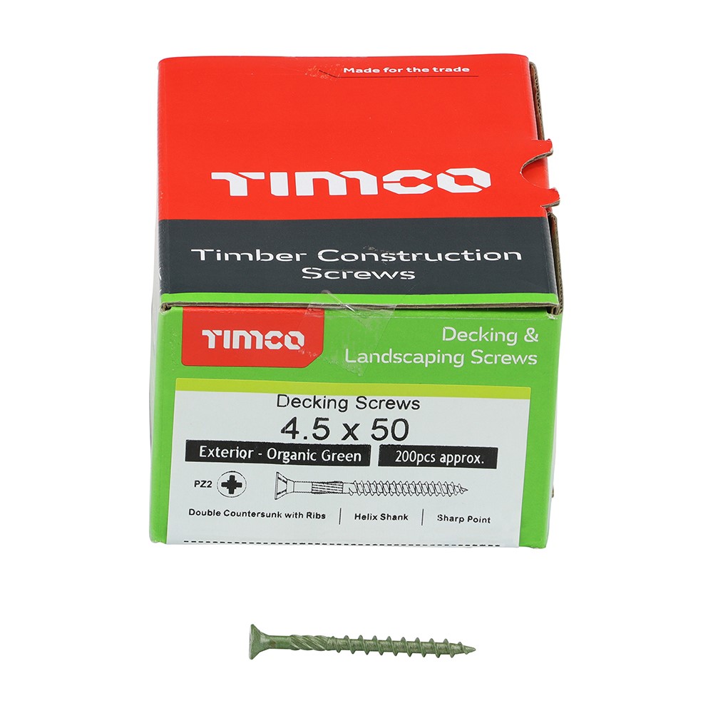 TIMCO Decking Screws - PZ -Exterior - Green 4.5 x 50mm (200 Pack)