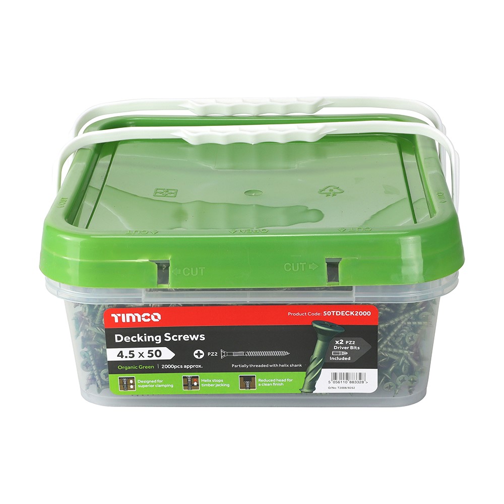 TIMCO Decking Screws - PZ -Exterior - Green 4.5 x 50mm (2000 Tub)