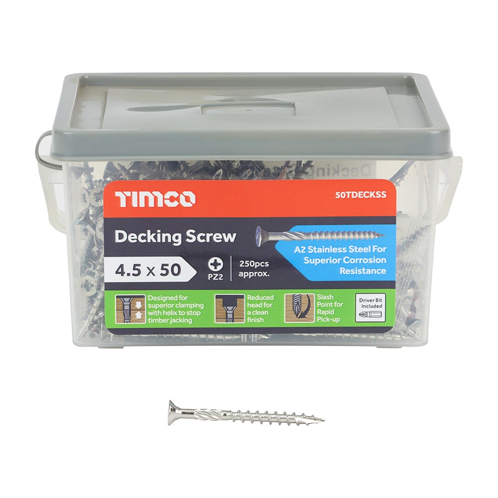 TIMCO Decking Screws - PZ -Stainless Steel 4.5 x 50mm (250 Pack)