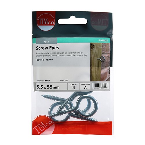 TIMCO Screw Eyes - Zinc 55mm (4)