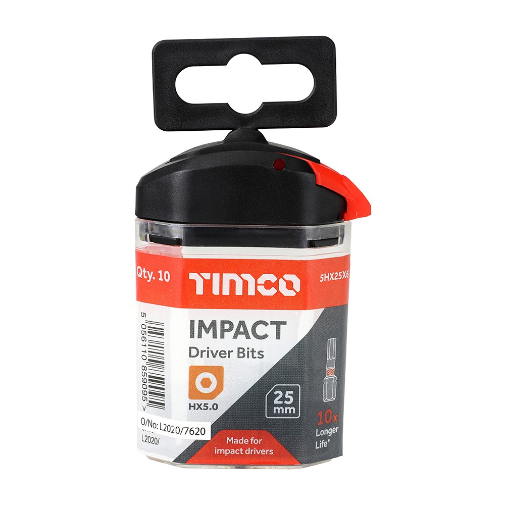 TIMCO Impact Driver Bits - Hex 5.0 x 25mm (10 Handy Bit Pack)