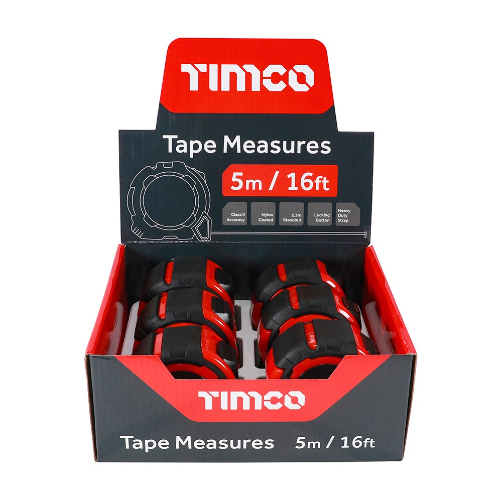 TIMCO Tape Measure 5m/16ft x 25mm (Pack of 6)