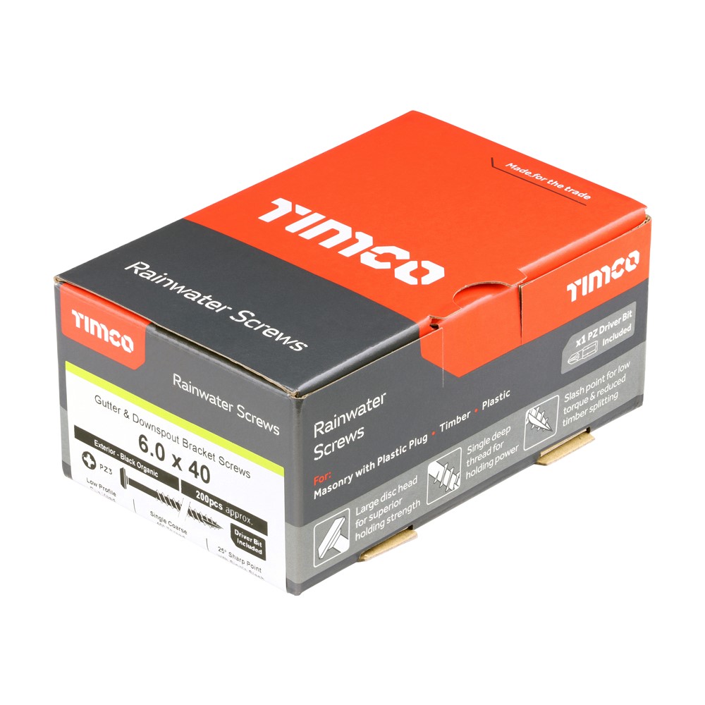 TIMCO Black Rainwater Screws 6.0 x 40mm (200 Pack)