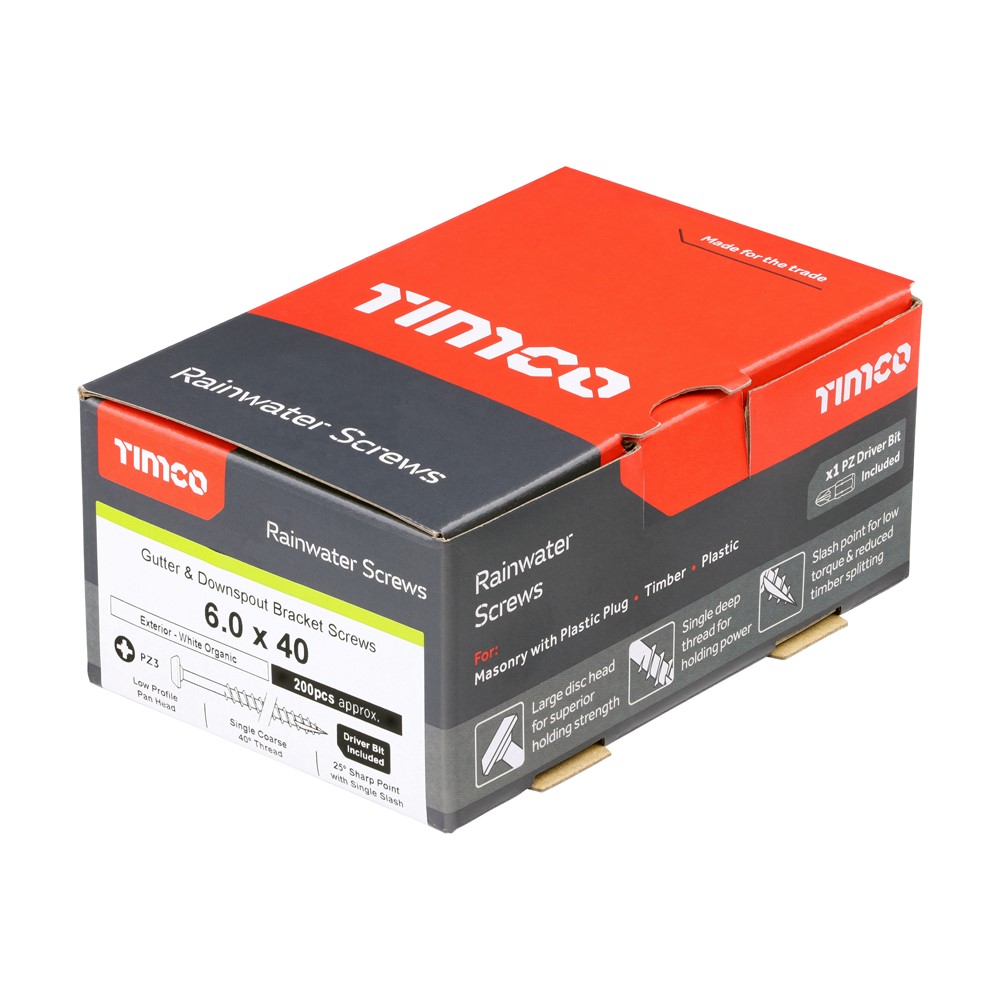 TIMCO White Rainwater Screws 6.0 x 40mm (200 Pack)
