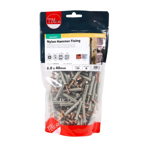 TIMCO Nylon Hammer Fixings - PZ - Zinc 6.0 x 40mm (135)