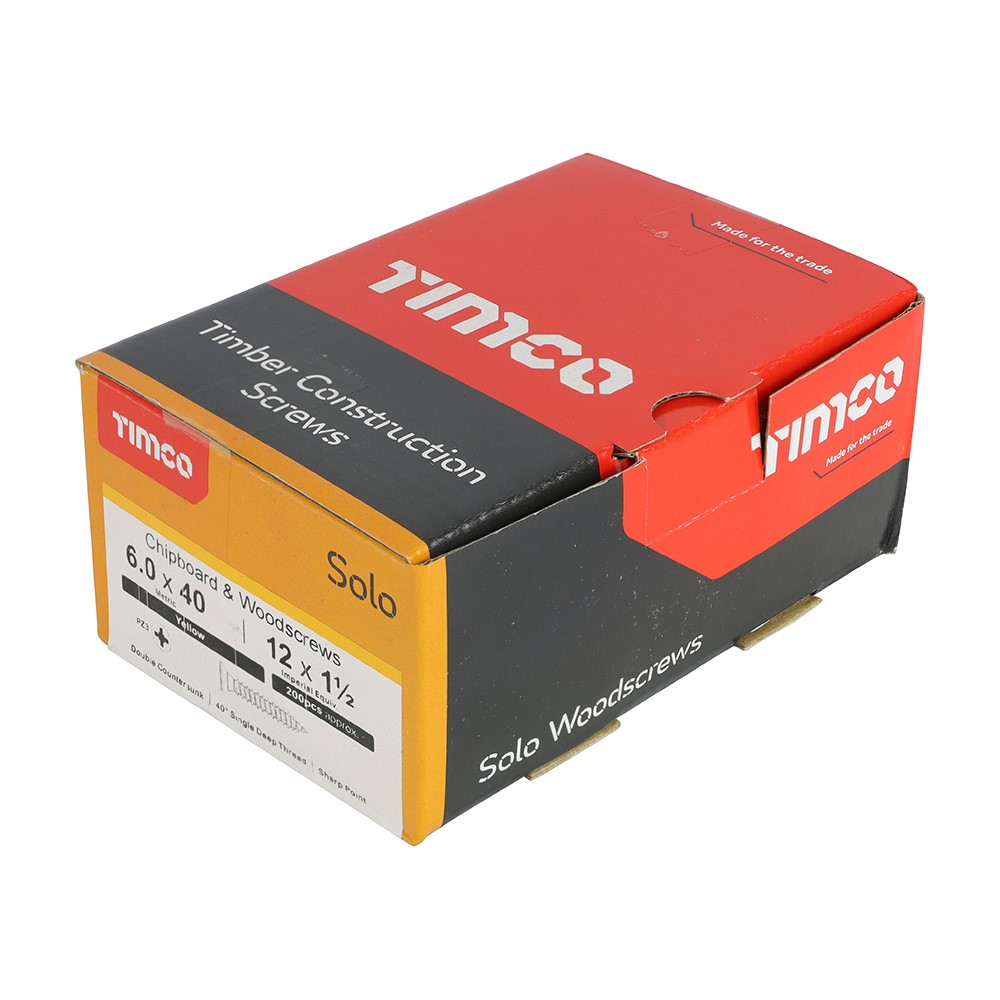 TIMCO Solo Woodscrews - PZ - 6.0 x 40mm (200 Pack)