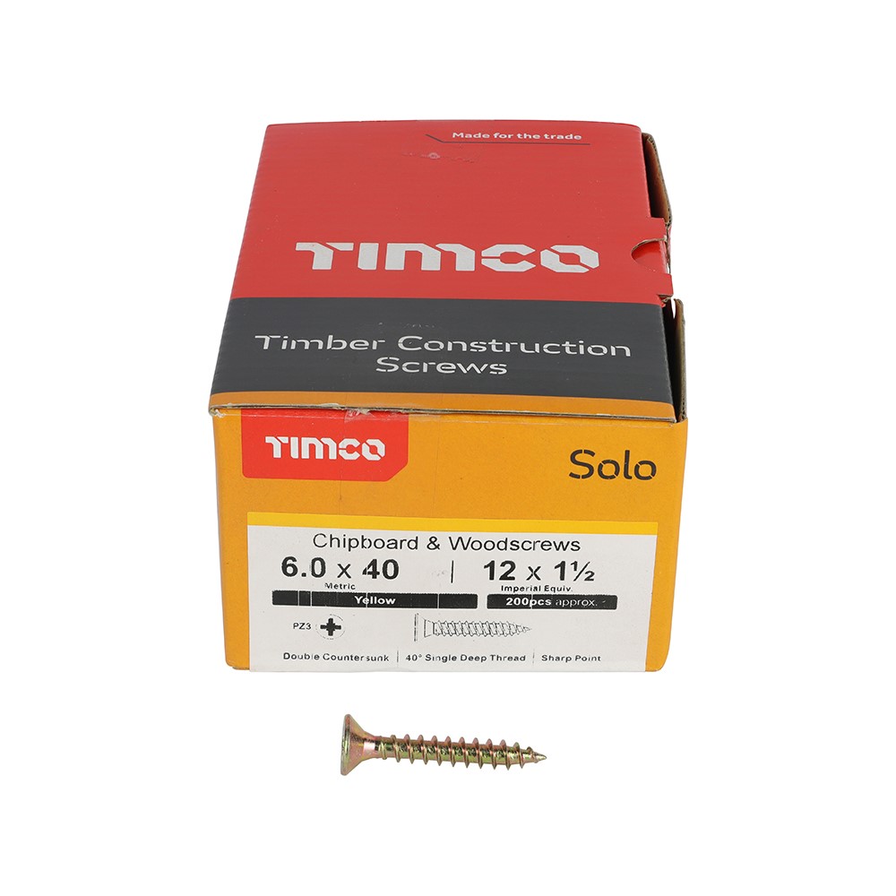 TIMCO Solo Woodscrews - PZ - 6.0 x 40mm (200 Pack)