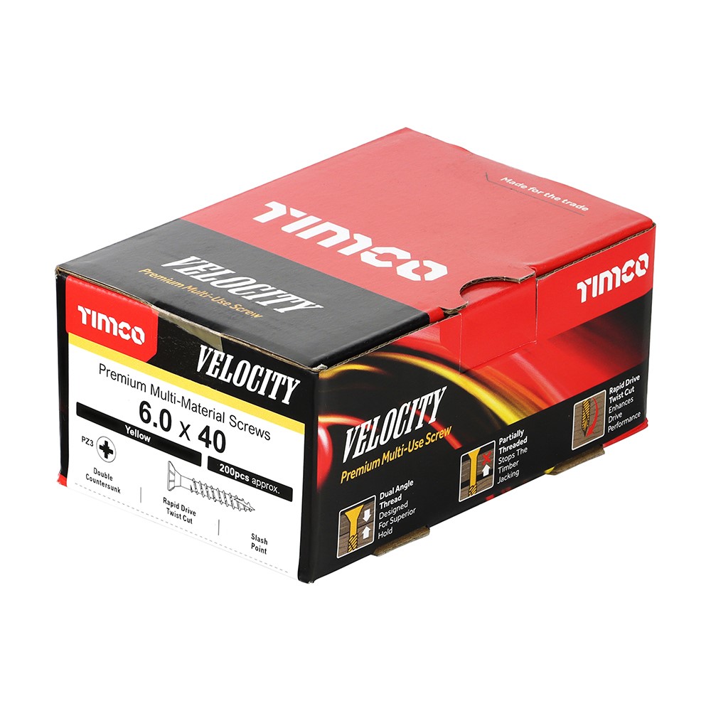 TIMCO Velocity Premium Multi-Use Screws - PZ - 6.0 x 40mm (200 Pack)