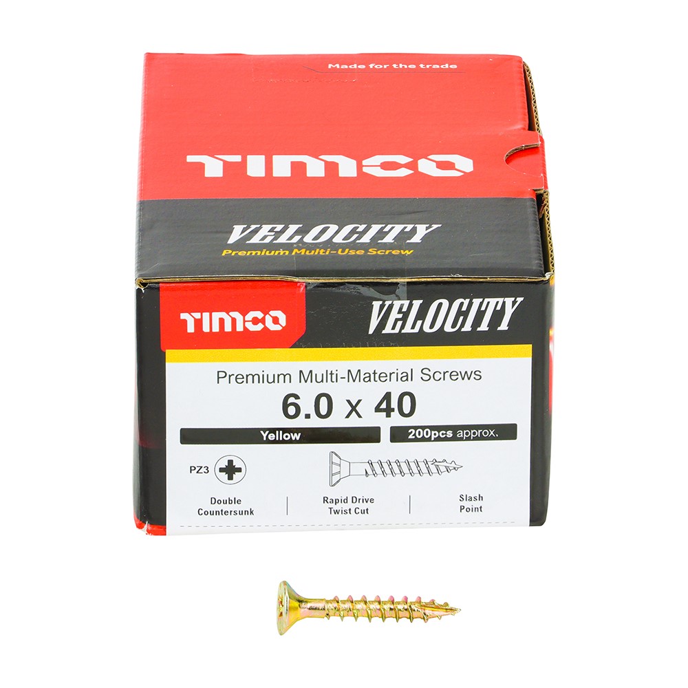 TIMCO Velocity Premium Multi-Use Screws - PZ - 6.0 x 40mm (200 Pack)