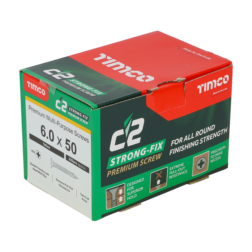 TIMCO C2 Strong-Fix Multi-Purpose Premium Screws - PZ - 6.0 x 50mm (200 Pack)