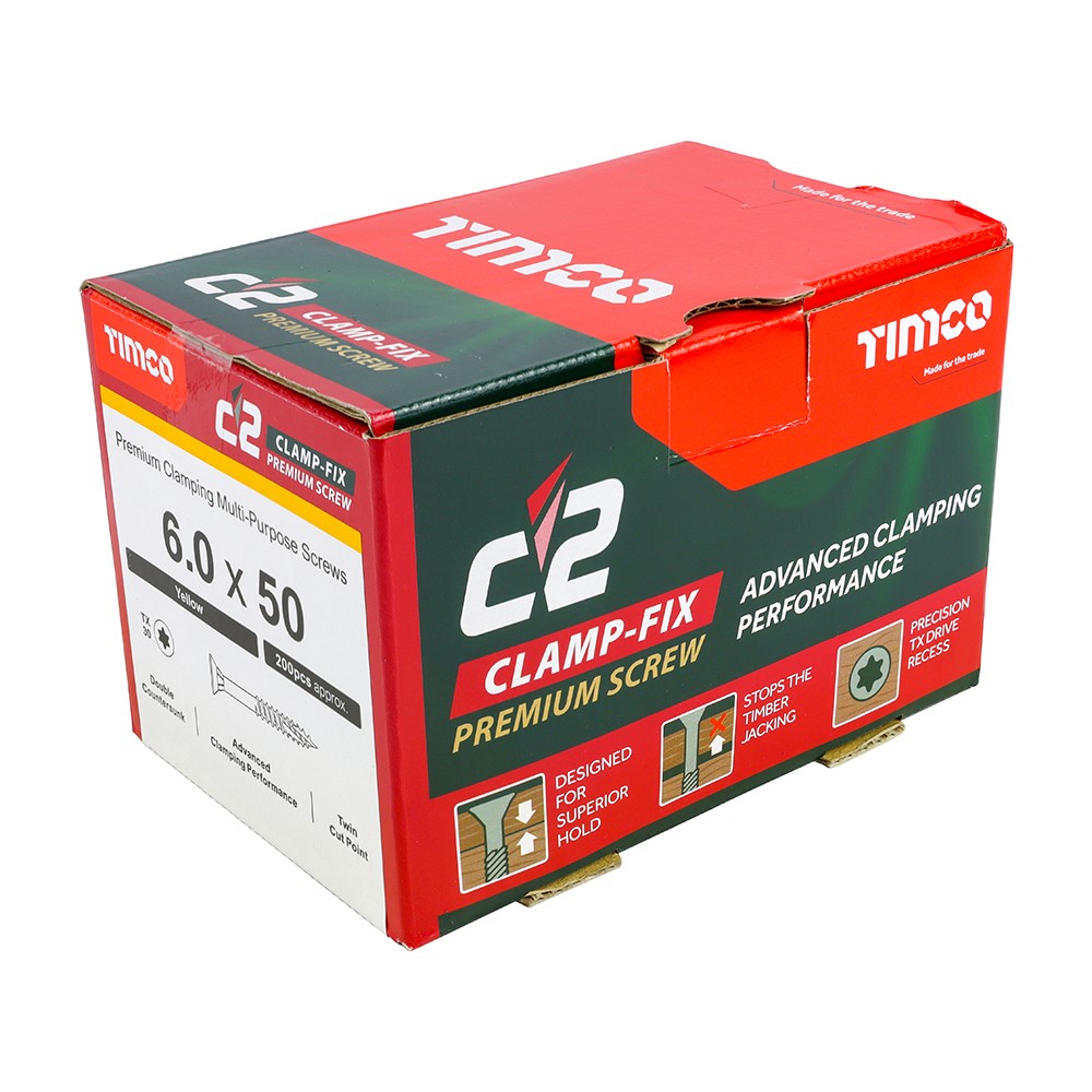 TIMCO C2 Clamp-Fix Multi-Purpose Premium Screws - TX - 6.0 x 50mm (200 Pack)