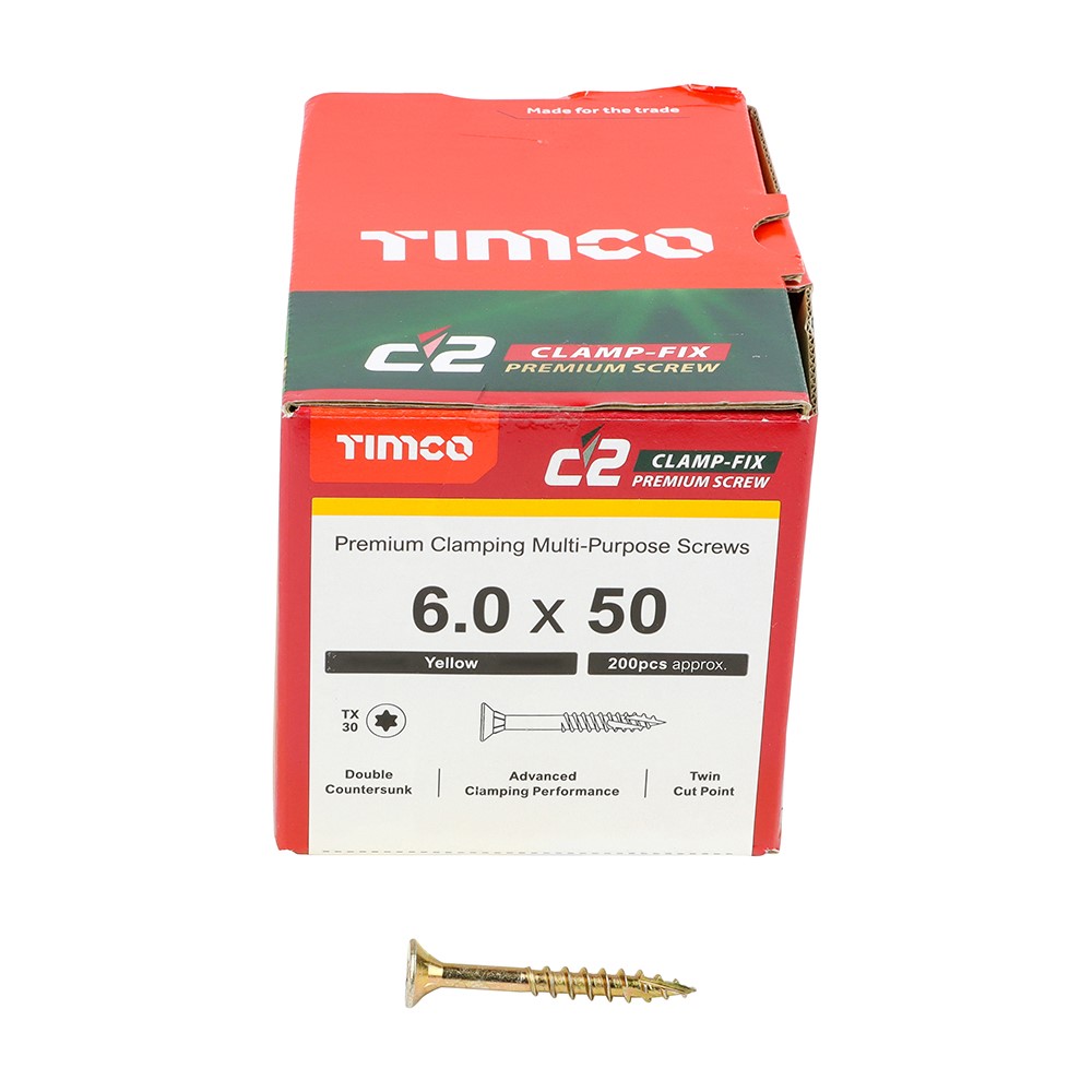 TIMCO C2 Clamp-Fix Multi-Purpose Premium Screws - TX - 6.0 x 50mm (200 Pack)