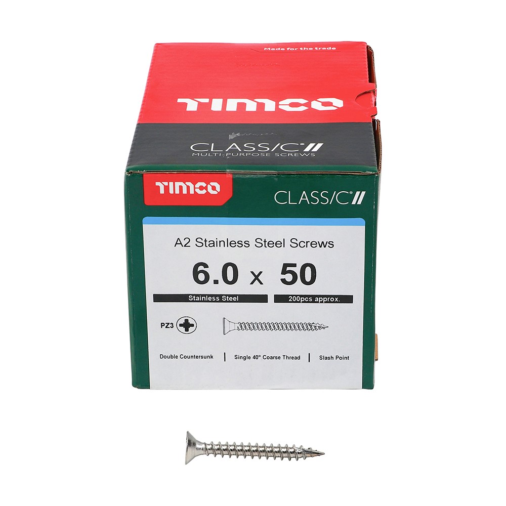 TIMCO Classic Multi-Purpose Screws - PZ -A2 Stainless Steel 6.0 x 50mm (200 Pack)