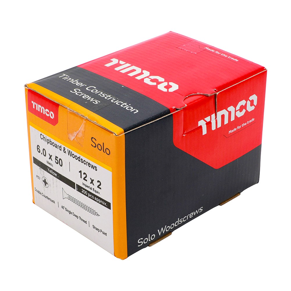 TIMCO Solo Woodscrews - PZ - 6.0 x 50mm (200 Pack)