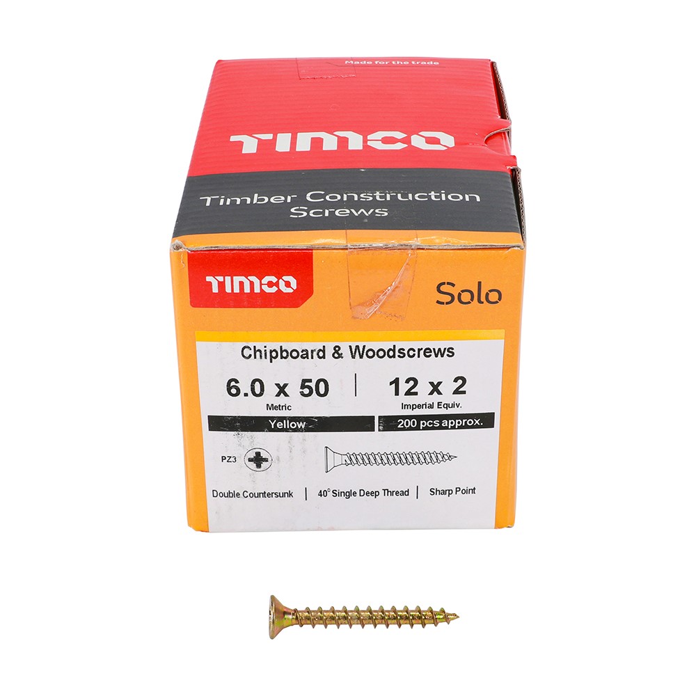 TIMCO Solo Woodscrews - PZ - 6.0 x 50mm (200 Pack)