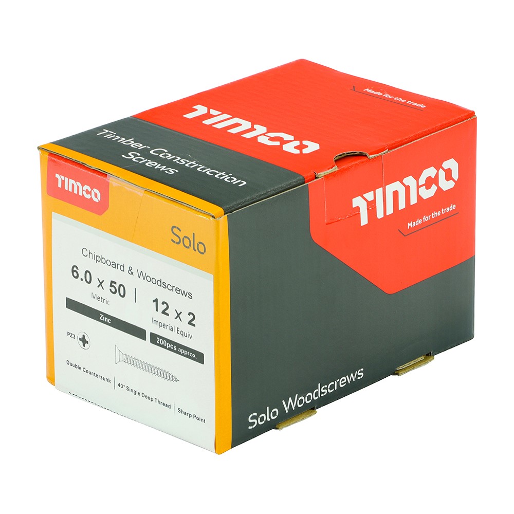 TIMCO Solo Woodscrews - PZ -Zinc 6.0 x 50mm (200 Pack)