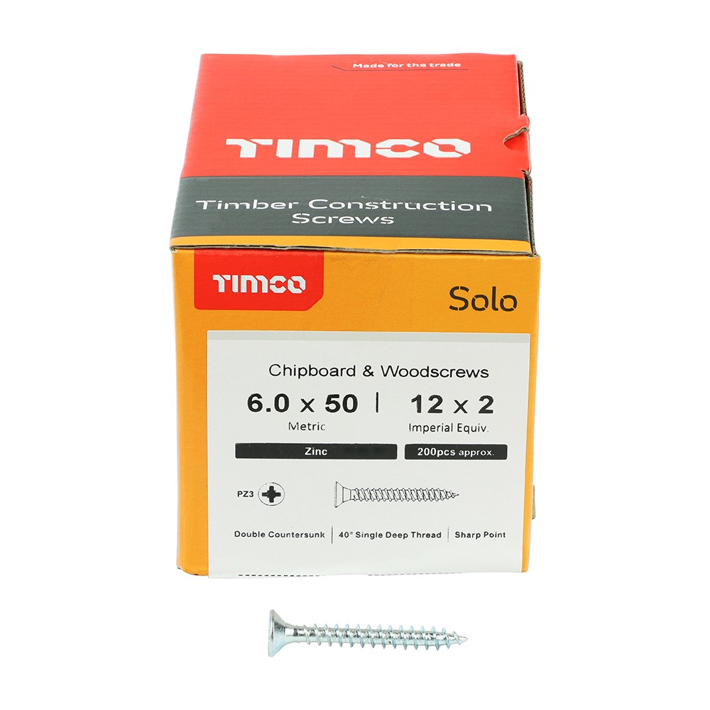 TIMCO Solo Woodscrews - PZ -Zinc 6.0 x 50mm (200 Pack)