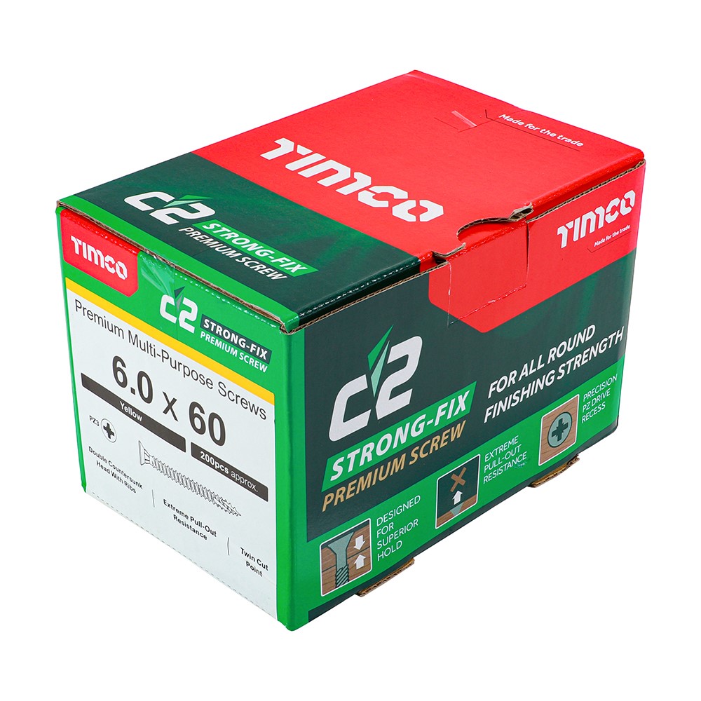 TIMCO C2 Strong-Fix Multi-Purpose Premium Screws - PZ - 6.0 x 60mm (200 Pack)