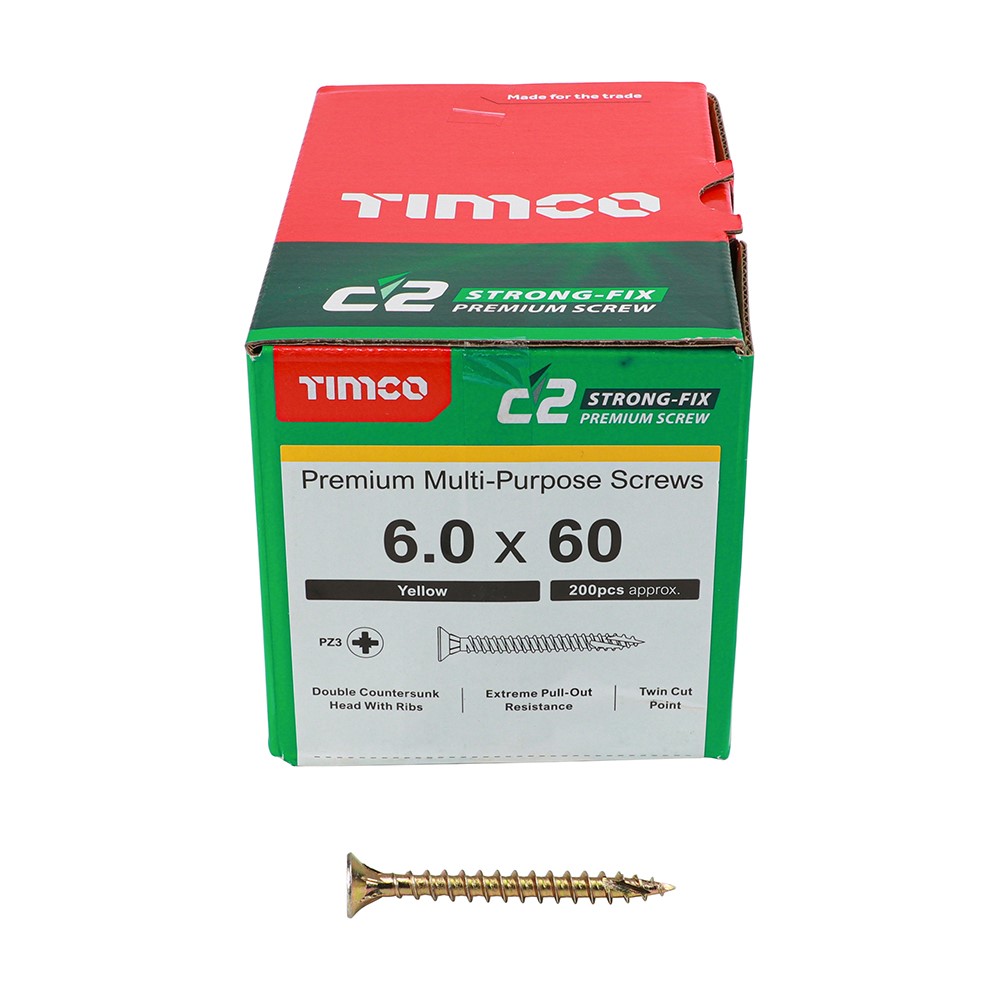 TIMCO C2 Strong-Fix Multi-Purpose Premium Screws - PZ - 6.0 x 60mm (200 Pack)