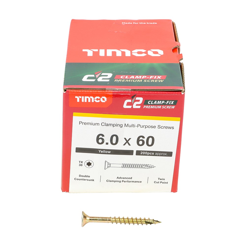 TIMCO C2 Clamp-Fix Multi-Purpose Premium Screws - TX - 6.0 x 60mm (200 Pack)