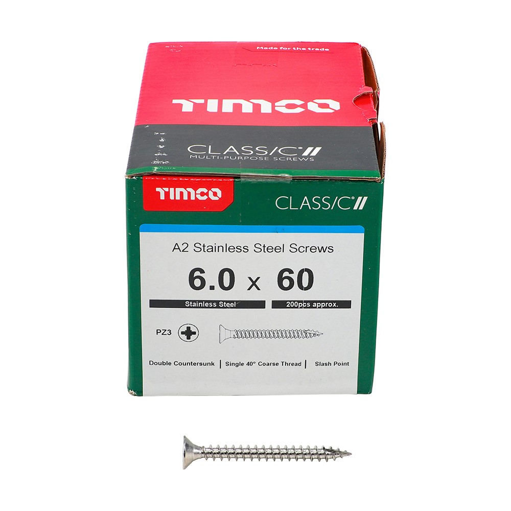 TIMCO Classic Multi-Purpose Screws - PZ -A2 Stainless Steel 6.0 x 60mm (200 Pack)