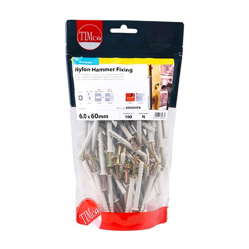 TIMCO Nylon Hammer Fixings - PZ - Zinc 6.0 x 60mm (100)