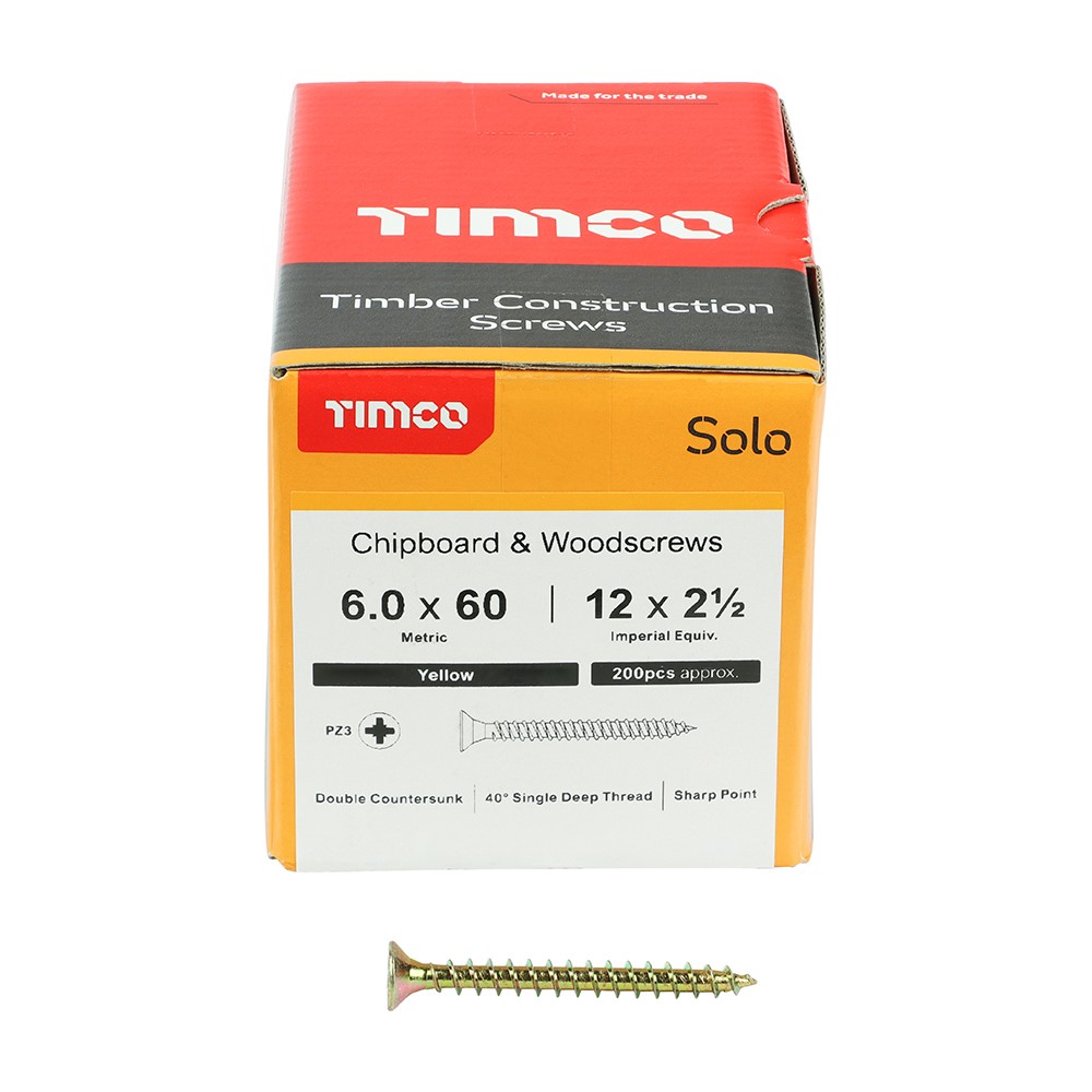 TIMCO Solo Woodscrews - PZ - 6.0 x 60mm (200 Pack)