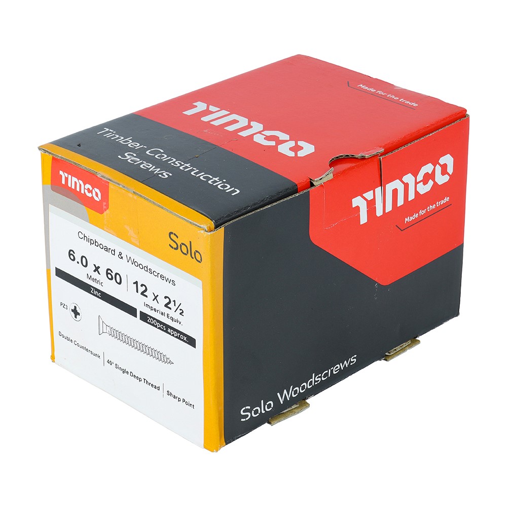 TIMCO Solo Woodscrews - PZ -Zinc 6.0 x 60mm (200 Pack)