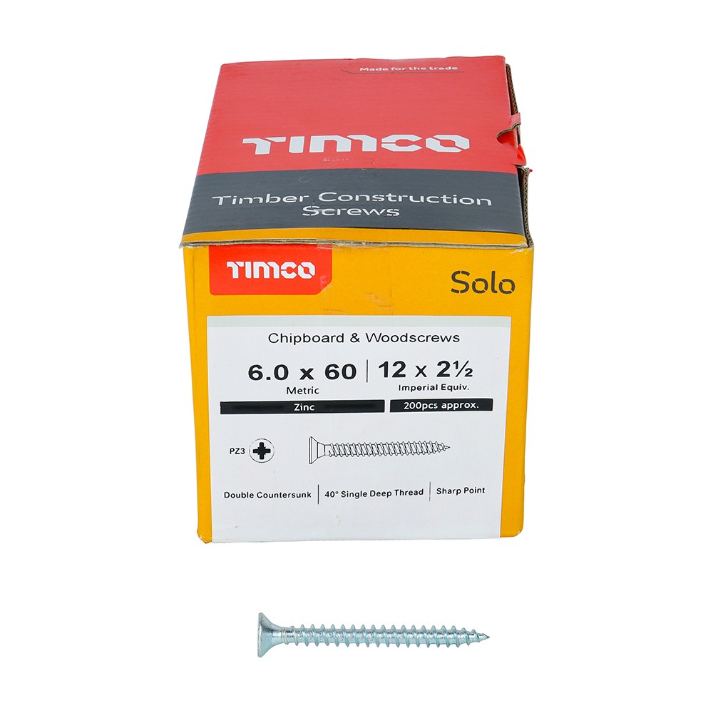 TIMCO Solo Woodscrews - PZ -Zinc 6.0 x 60mm (200 Pack)